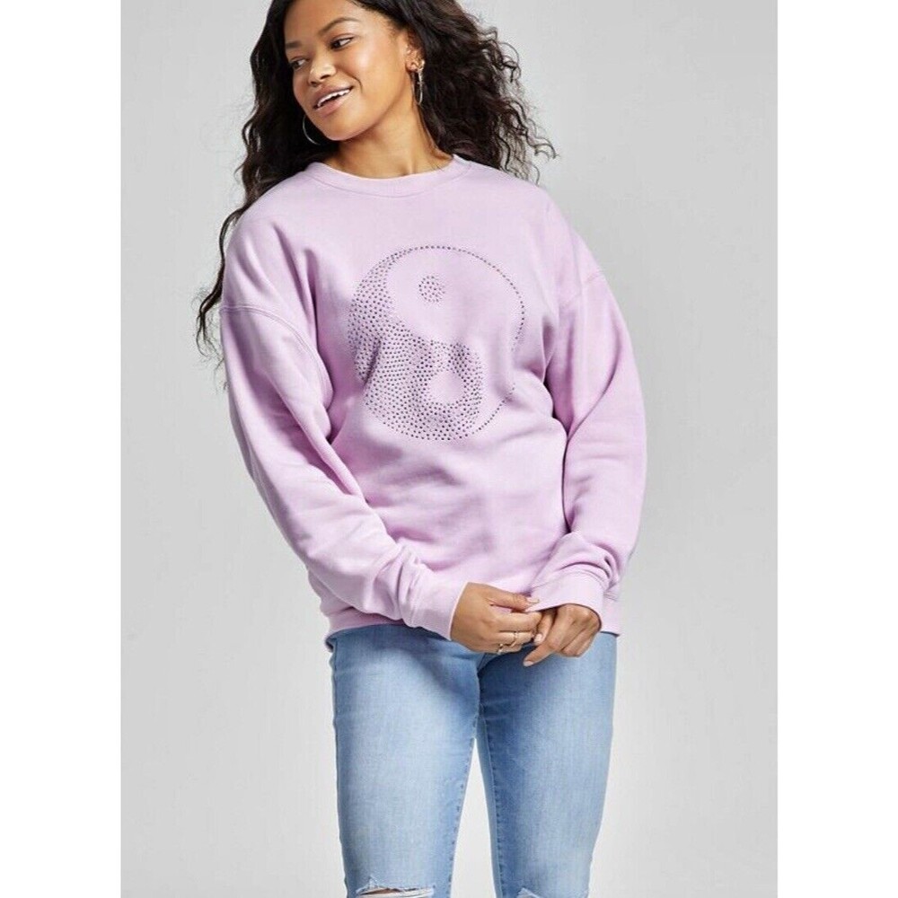 Grayson/Threads Black Junior's Sweatshirt Pink Size M,L Rhinestone yin yang